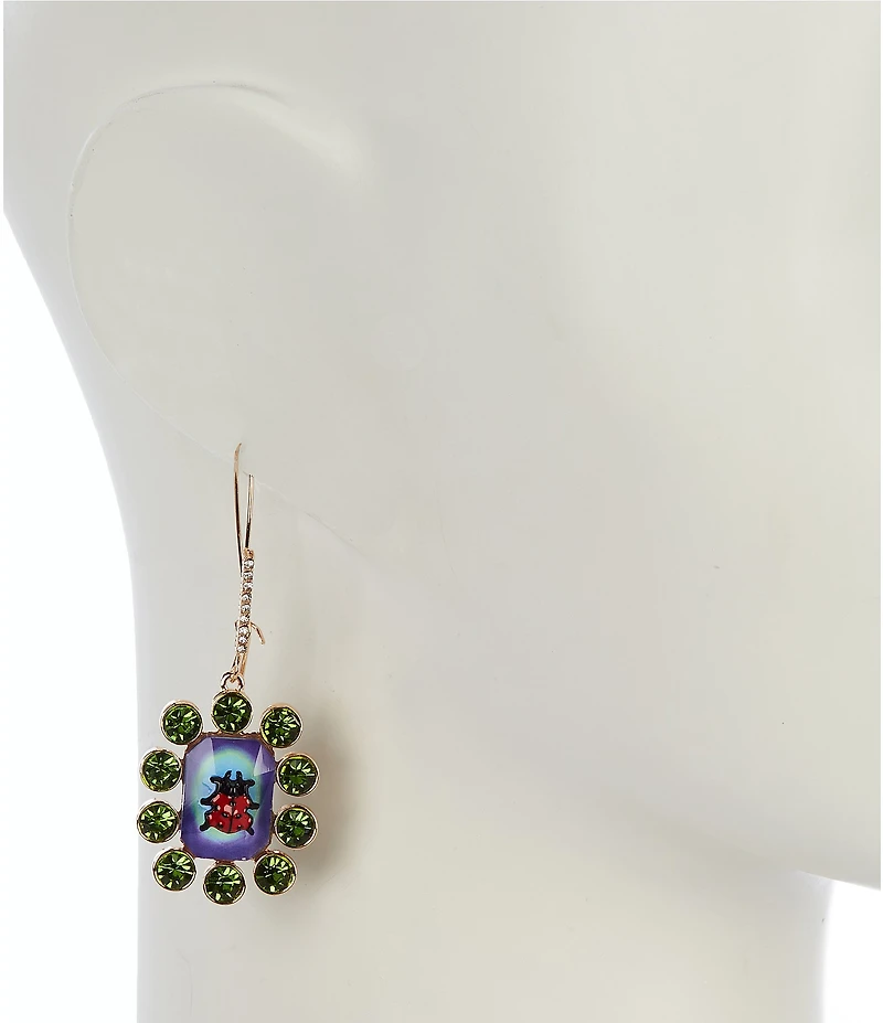 Betsey Johnson Backyard Ladybug Stone Novelty Dangle Drop Earrings