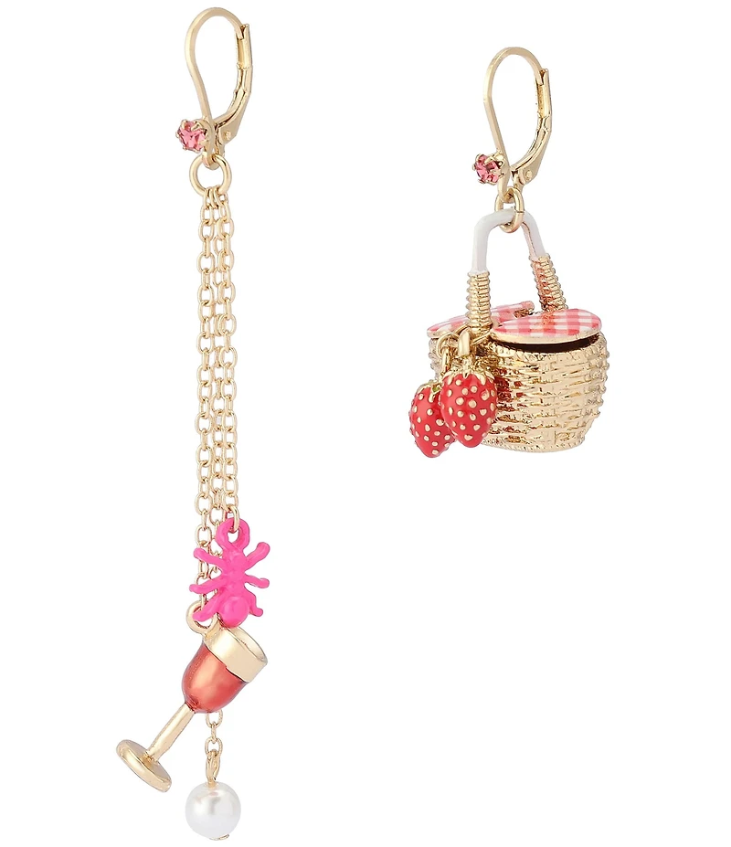 Betsey Johnson Backyard Picnic Basket Mismatch Novelty Earrings