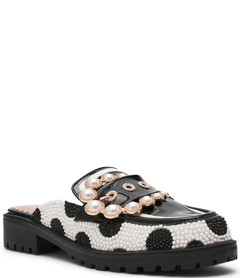 Betsey Johnson Barton Polka Dot Pearl Ornament Buckle Loafer Mules
