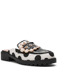 Betsey Johnson Barton Polka Dot Pearl Ornament Buckle Loafer Mules