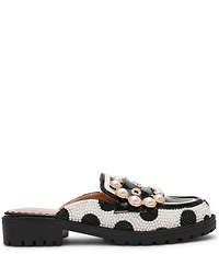 Betsey Johnson Barton Polka Dot Pearl Ornament Buckle Loafer Mules