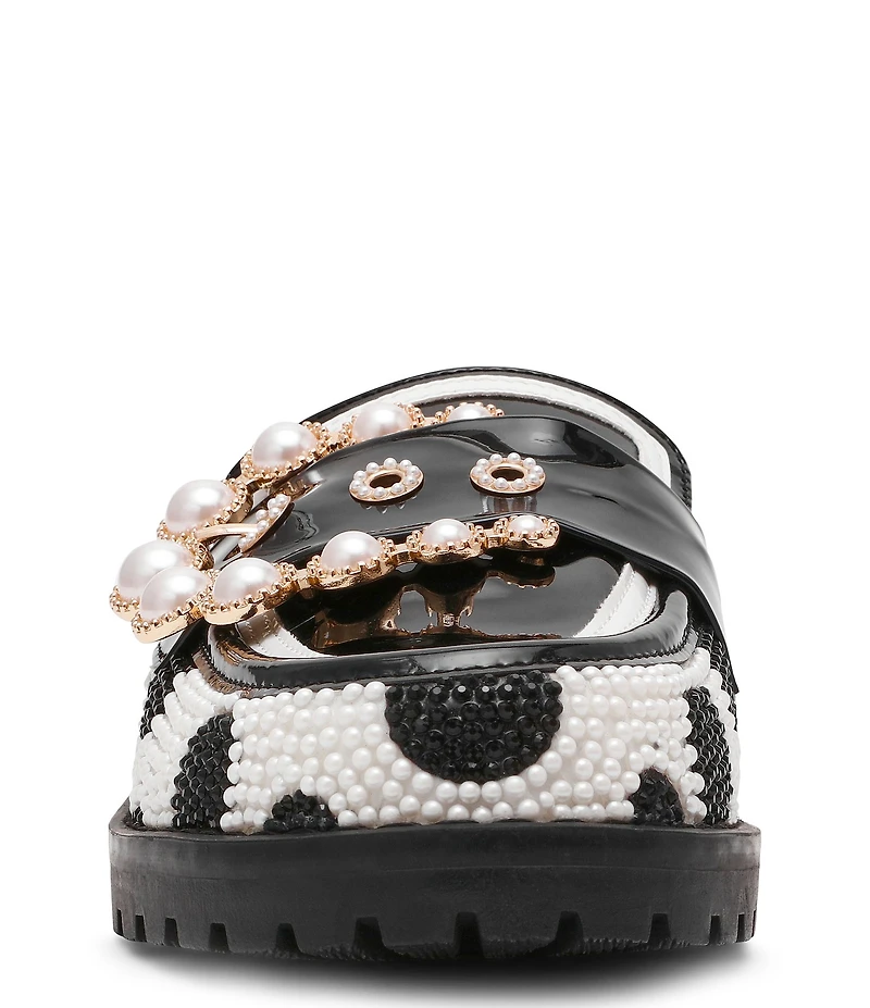 Betsey Johnson Barton Polka Dot Pearl Ornament Buckle Loafer Mules