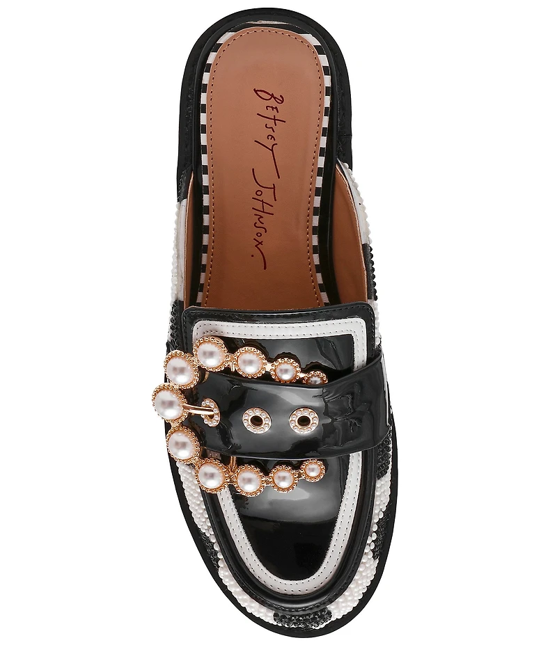 Betsey Johnson Barton Polka Dot Pearl Ornament Buckle Loafer Mules