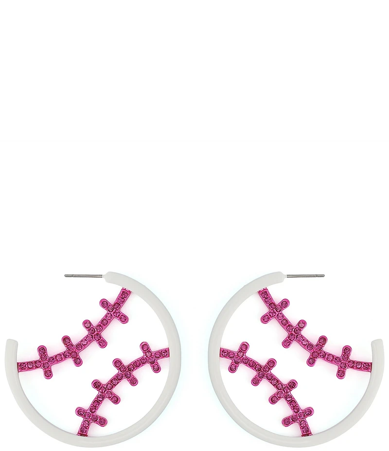 Betsey Johnson Baseball Hoop Earrings