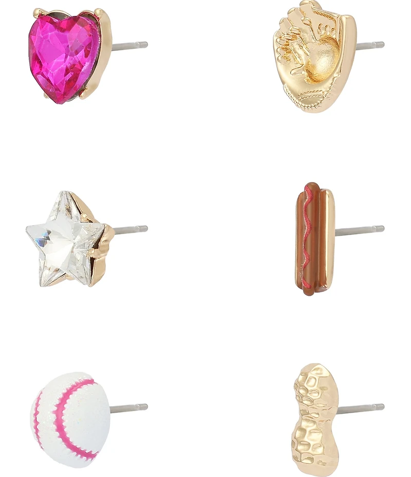 Betsey Johnson Baseball Single Stud Earring Set