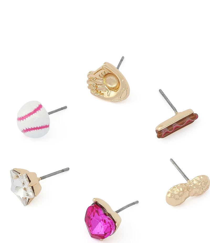 Betsey Johnson Baseball Single Stud Earring Set