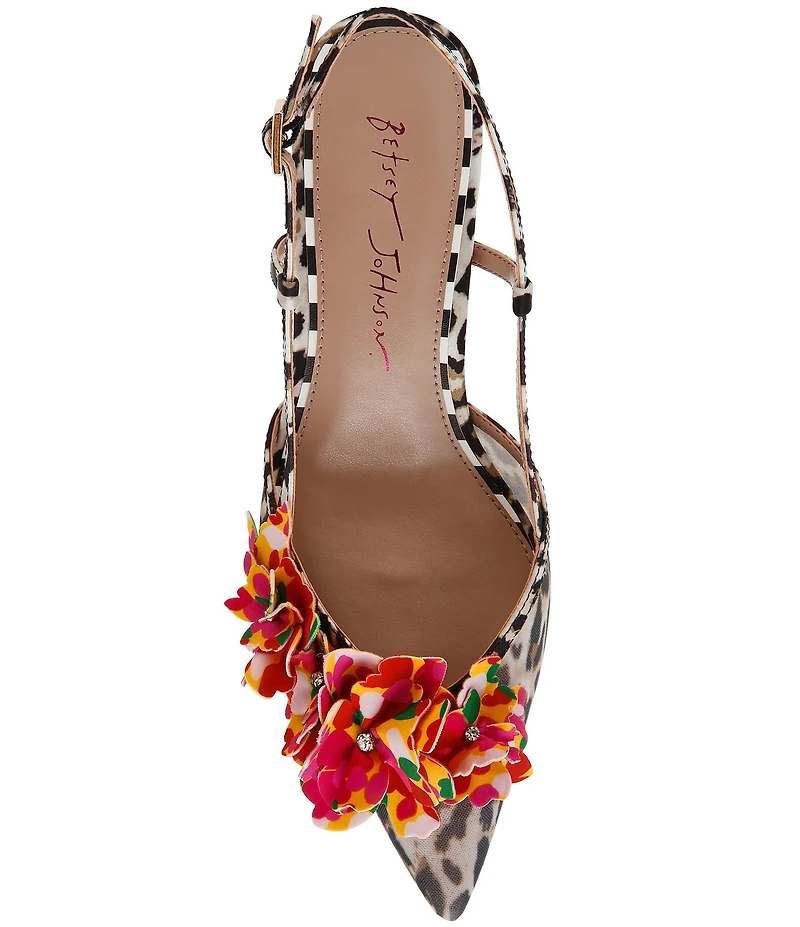 Betsey Johnson Baylee Leopard and Floral Print Slingback Pumps
