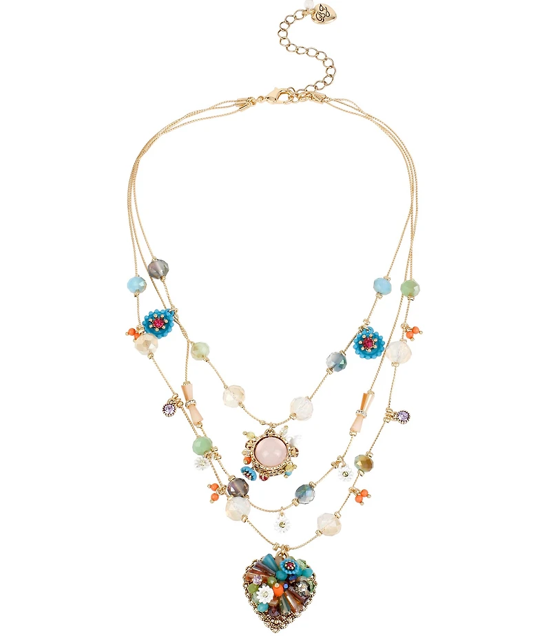Betsey Johnson Bead & Flower Heart Illusion Necklace
