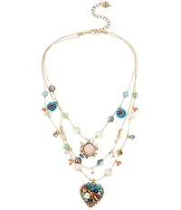Betsey Johnson Bead & Flower Heart Illusion Necklace