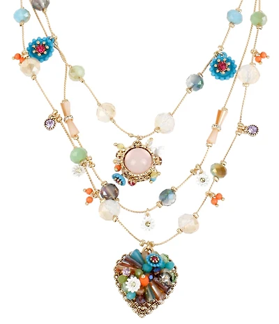 Betsey Johnson Bead & Flower Heart Illusion Necklace