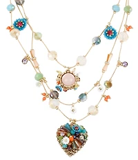 Betsey Johnson Bead & Flower Heart Illusion Necklace