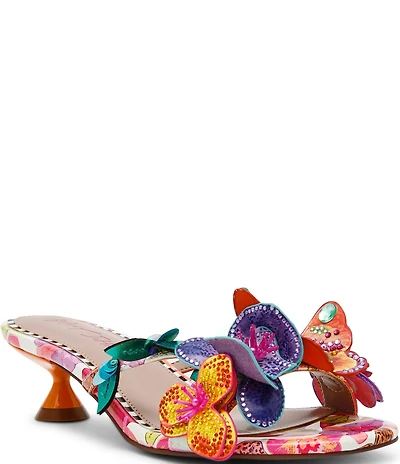 Betsey Johnson Beatriz Beaded Butterfly Kitten Heel Dress Slide Sandals