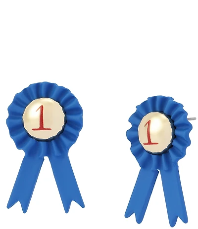 Betsey Johnson Best In Class Blue Ribbon Stud Earrings
