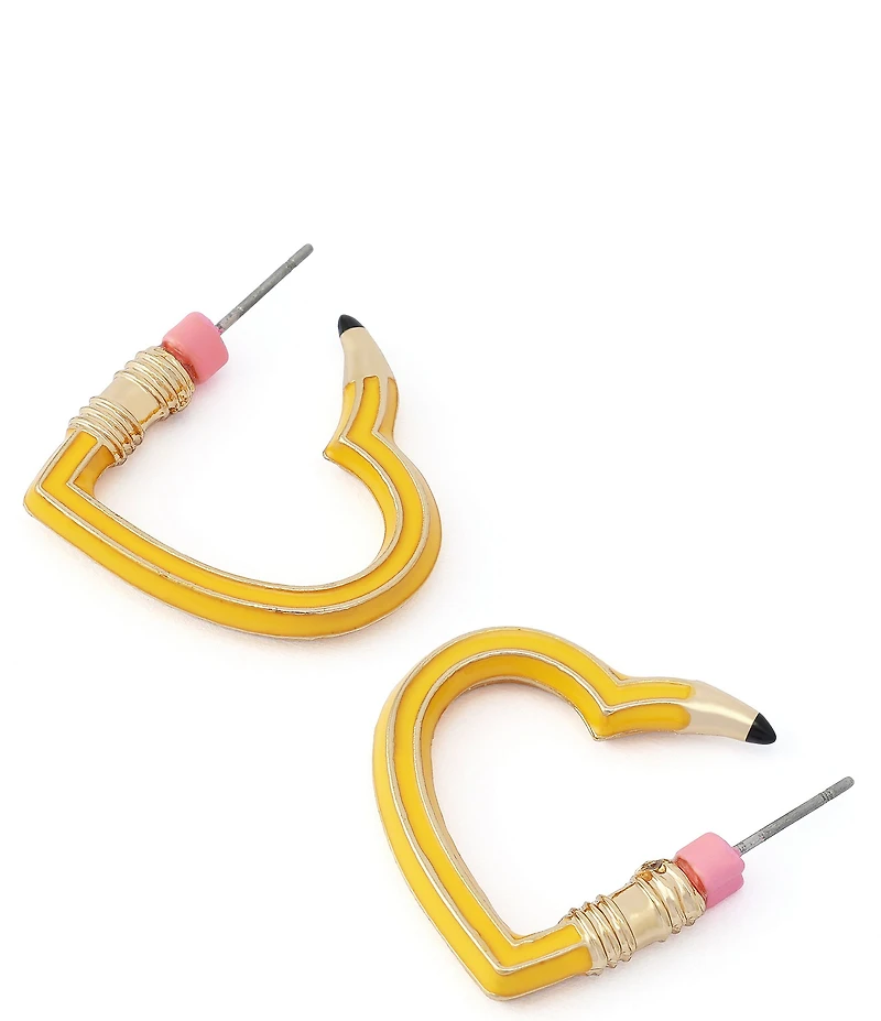Betsey Johnson Best In Class Heart Pencil Huggie Hoop Earrings