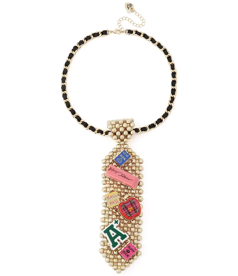 Betsey Johnson Best In Class School Charm Tie Long Pendant Necklace