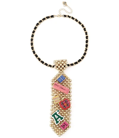 Betsey Johnson Best In Class School Charm Tie Long Pendant Necklace