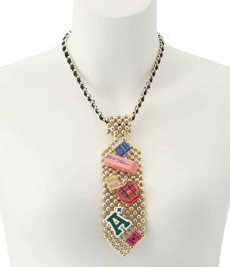 Betsey Johnson Best In Class School Charm Tie Long Pendant Necklace