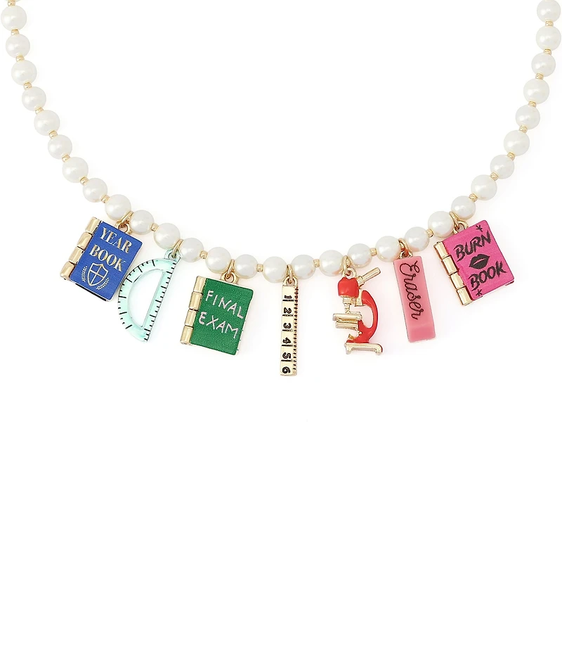 Betsey Johnson Best In Class School Supplies Charm Pearl Collar Necklace