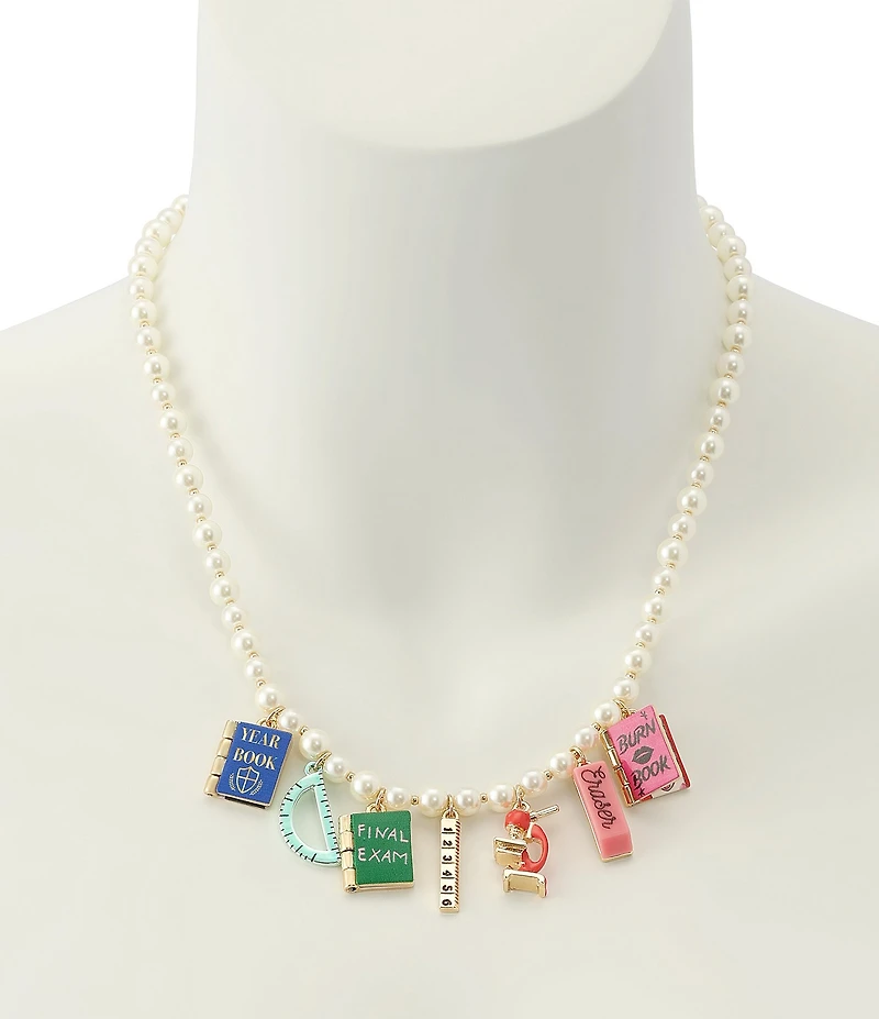 Betsey Johnson Best In Class School Supplies Charm Pearl Collar Necklace