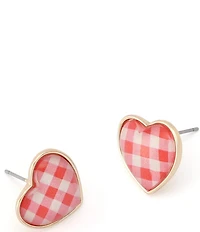 Betsey Johnson Betsey's Backyard Gingham Heart Stud Earrings