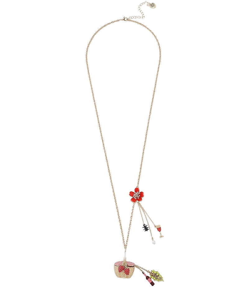 Betsey Johnson Betsey's Backyard Picnic Basket Novelty Long Pendant Necklace