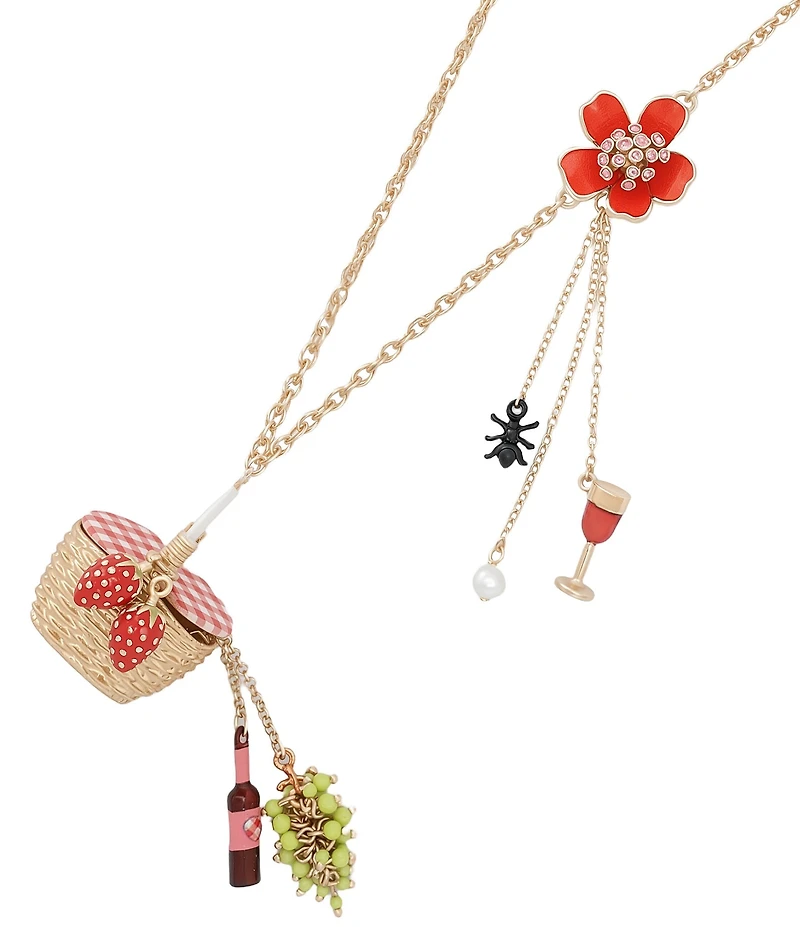 Betsey Johnson Betsey's Backyard Picnic Basket Novelty Long Pendant Necklace