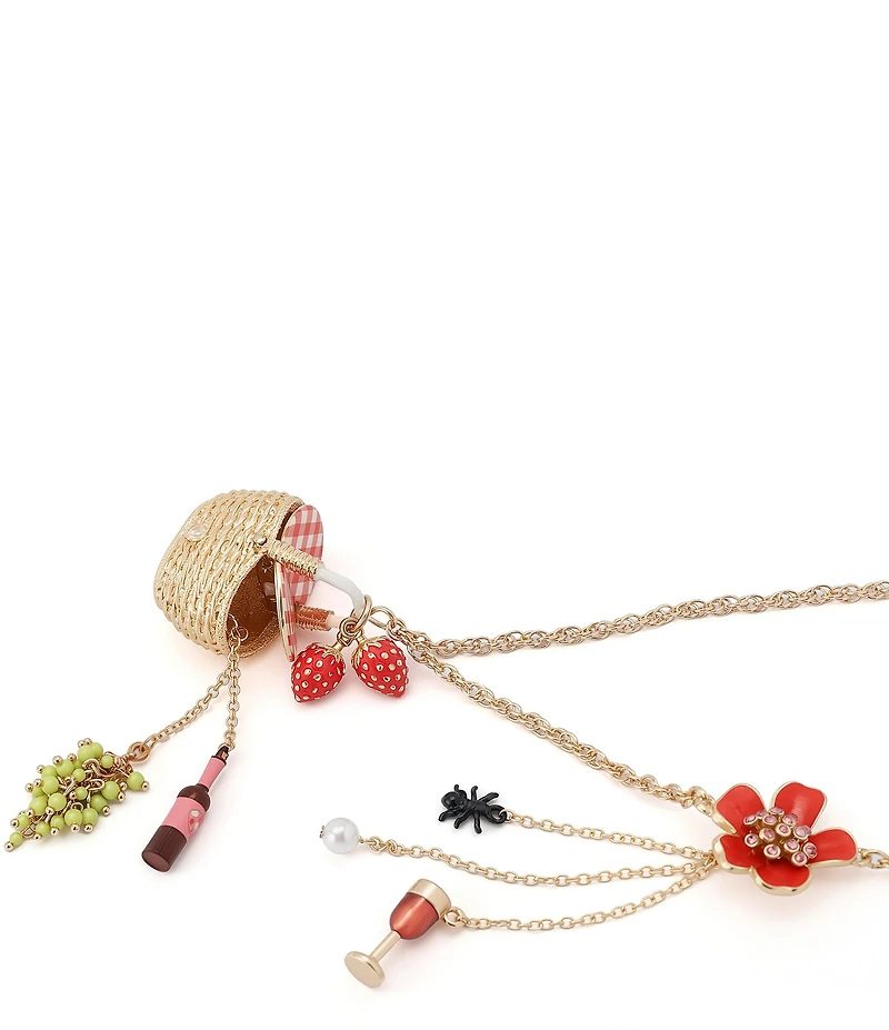 Betsey Johnson Betsey's Backyard Picnic Basket Novelty Long Pendant Necklace
