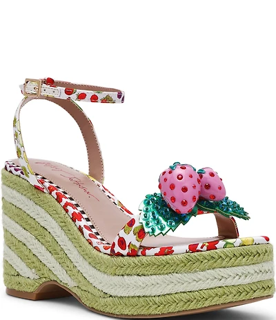 Betsey Johnson Bobbie Fruit Print Espadrille Wedge Sandals