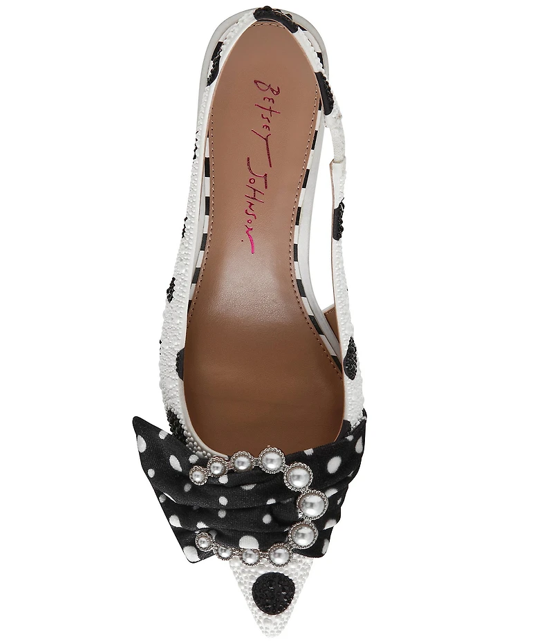 Betsey Johnson Bryanna Polka Dot Pearl Bow Slingback Pumps