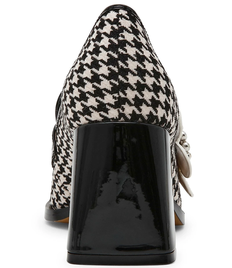 Betsey Johnson Casandra Houndstooth Rhinestone Embellished Flower Block Heel Loafers