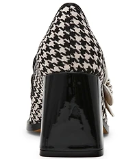 Betsey Johnson Casandra Houndstooth Rhinestone Embellished Flower Block Heel Loafers