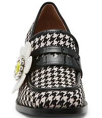 Betsey Johnson Casandra Houndstooth Rhinestone Embellished Flower Block Heel Loafers