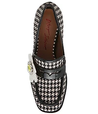 Betsey Johnson Casandra Houndstooth Rhinestone Embellished Flower Block Heel Loafers