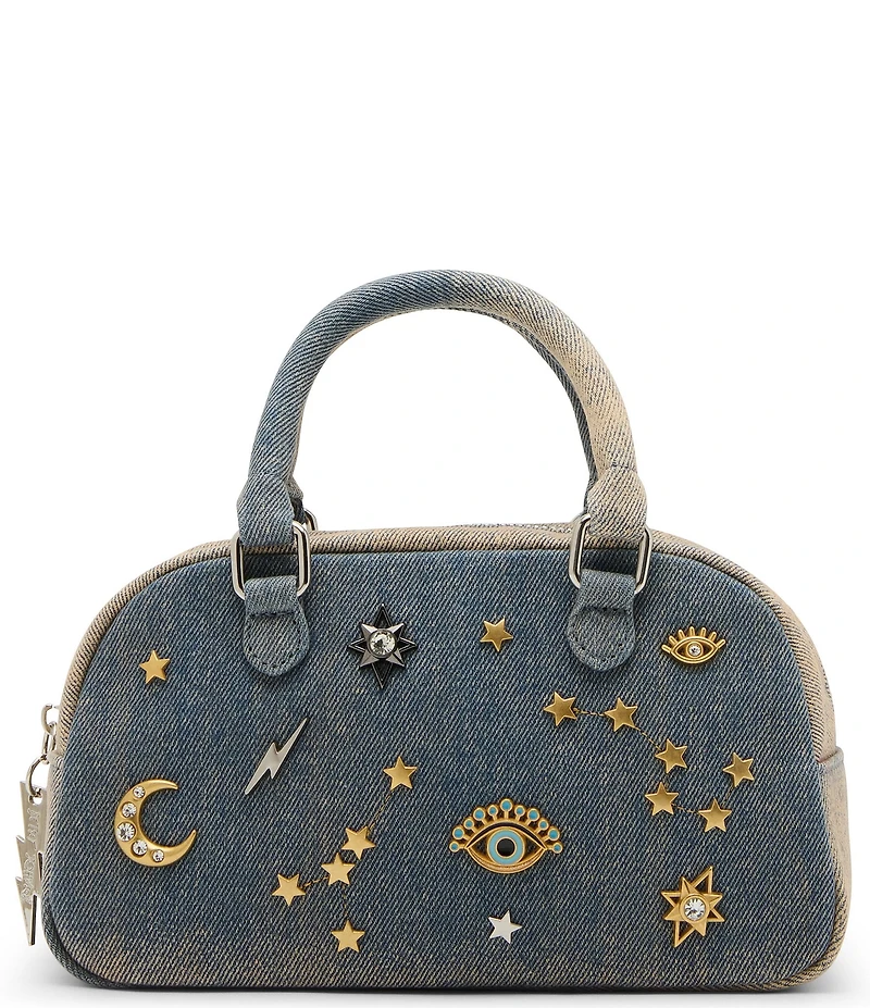 Betsey Johnson Celestial Mini Dome Denim Studded Novelty Satchel Bag