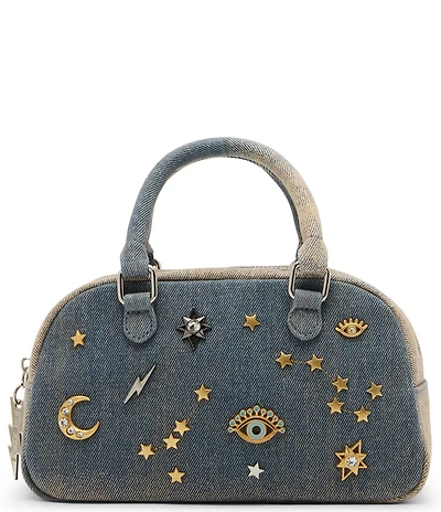 Betsey Johnson Celestial Mini Dome Denim Studded Novelty Satchel Bag
