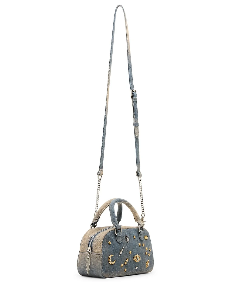 Betsey Johnson Celestial Mini Dome Denim Studded Novelty Satchel Bag