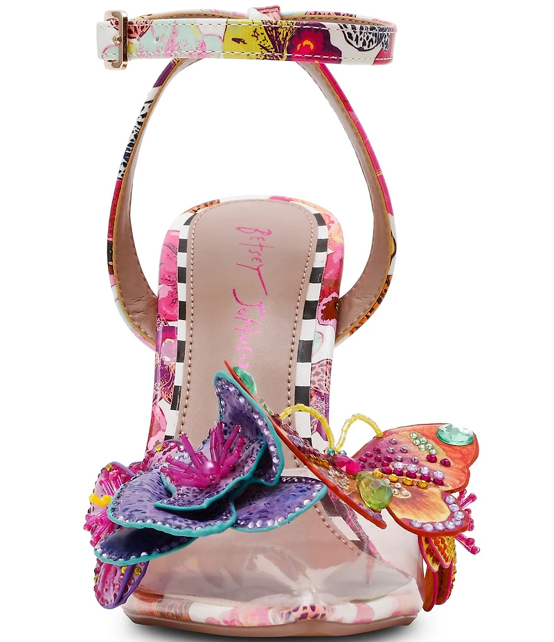 Betsey Johnson Chelsie Clear Beaded Flower and Butterfly Ornamented Dress Pumps