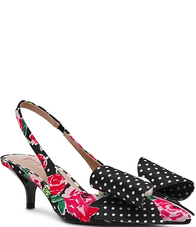 Betsey Johnson Claira Dotted Floral Pearl Oversized Bow Slingback Pumps