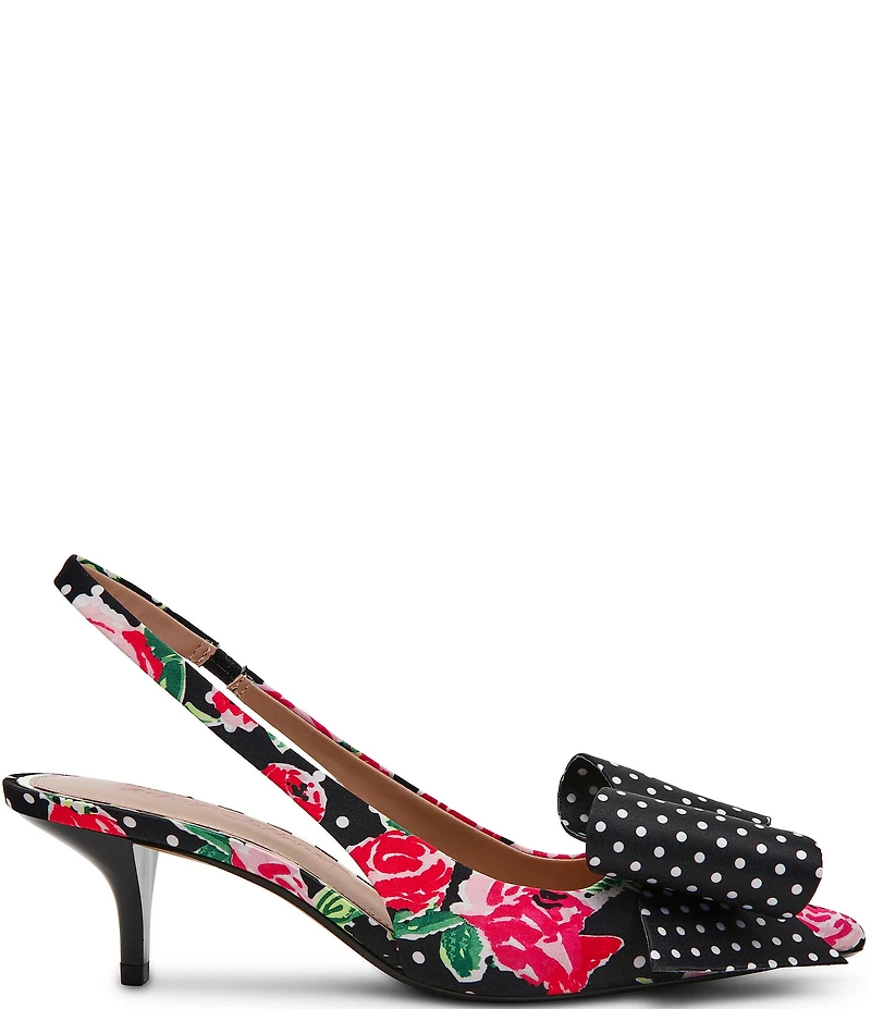 Betsey Johnson Claira Dotted Floral Pearl Oversized Bow Slingback Pumps