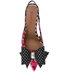 Betsey Johnson Claira Dotted Floral Pearl Oversized Bow Slingback Pumps