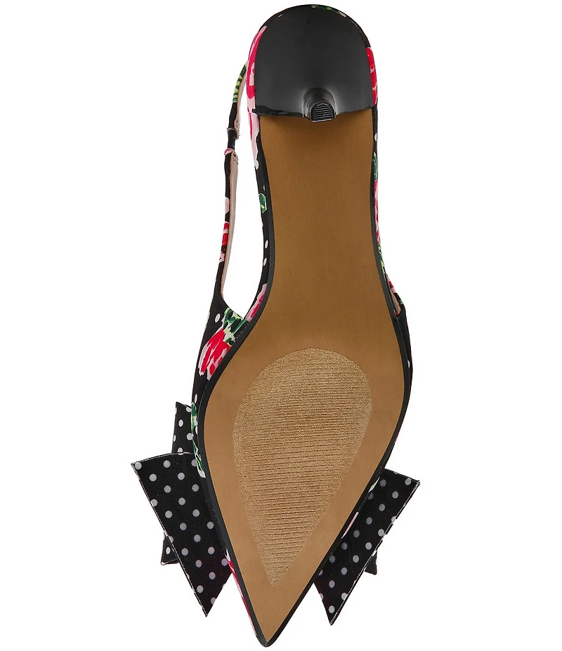 Betsey Johnson Claira Dotted Floral Pearl Oversized Bow Slingback Pumps