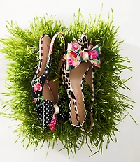 Betsey Johnson Claira Dotted Floral Pearl Oversized Bow Slingback Pumps