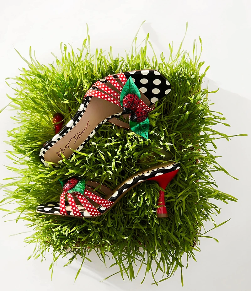 Betsey Johnson Cloverr Patent Strappy Polka Dot Rhinestone Ladybug Ornament Dress Slide Sandals