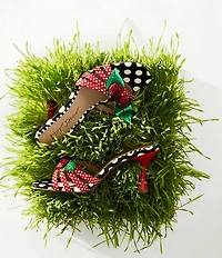 Betsey Johnson Cloverr Patent Strappy Polka Dot Rhinestone Ladybug Ornament Dress Slide Sandals