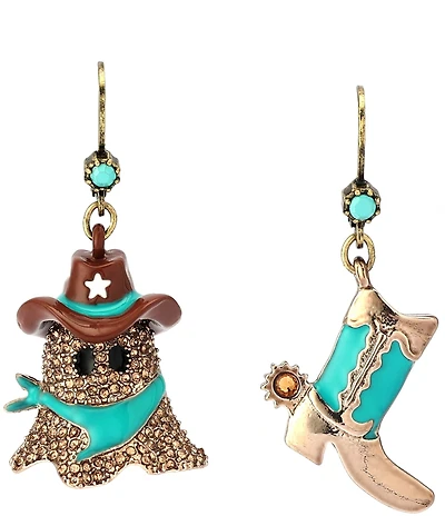 Betsey Johnson Cowboy Ghost & Boot Mismatch Drop Earrings