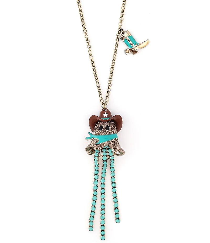 Betsey Johnson Cowboy Ghost Fringe Y Necklace