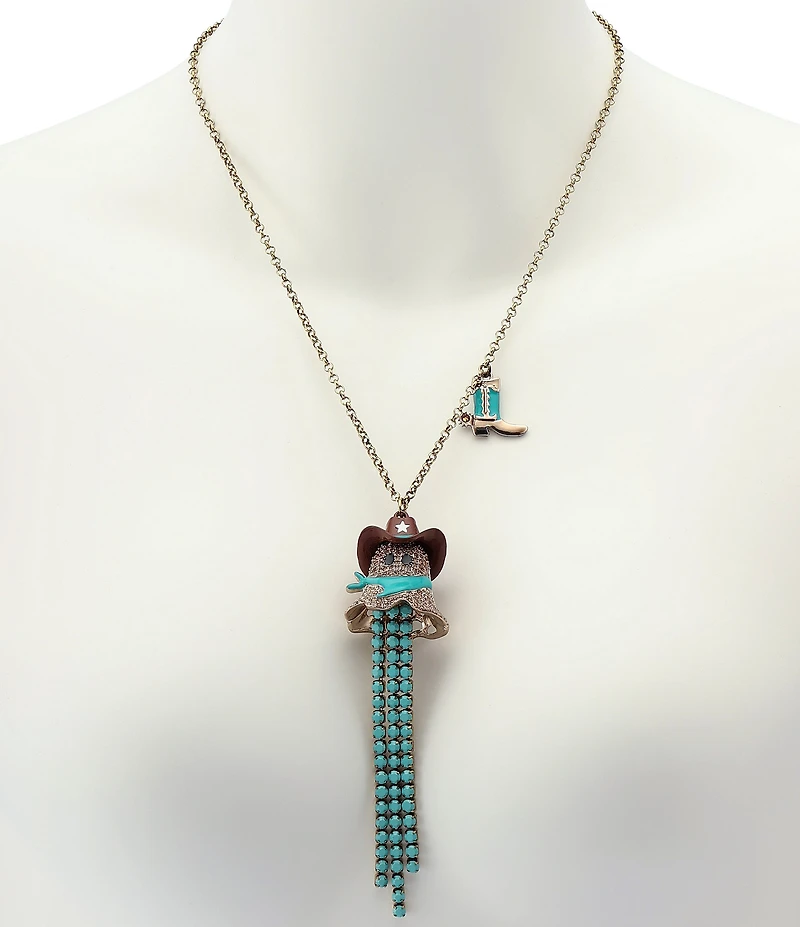 Betsey Johnson Cowboy Ghost Fringe Y Necklace