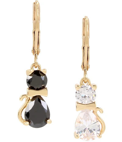 Betsey Johnson Mismatched Cat Novelty Drop Earrings
