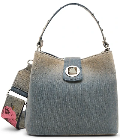 Betsey Johnson Denim Turnlock Dome Studded Handle Bucket Bag
