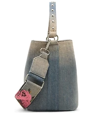 Betsey Johnson Denim Turnlock Dome Studded Handle Bucket Bag